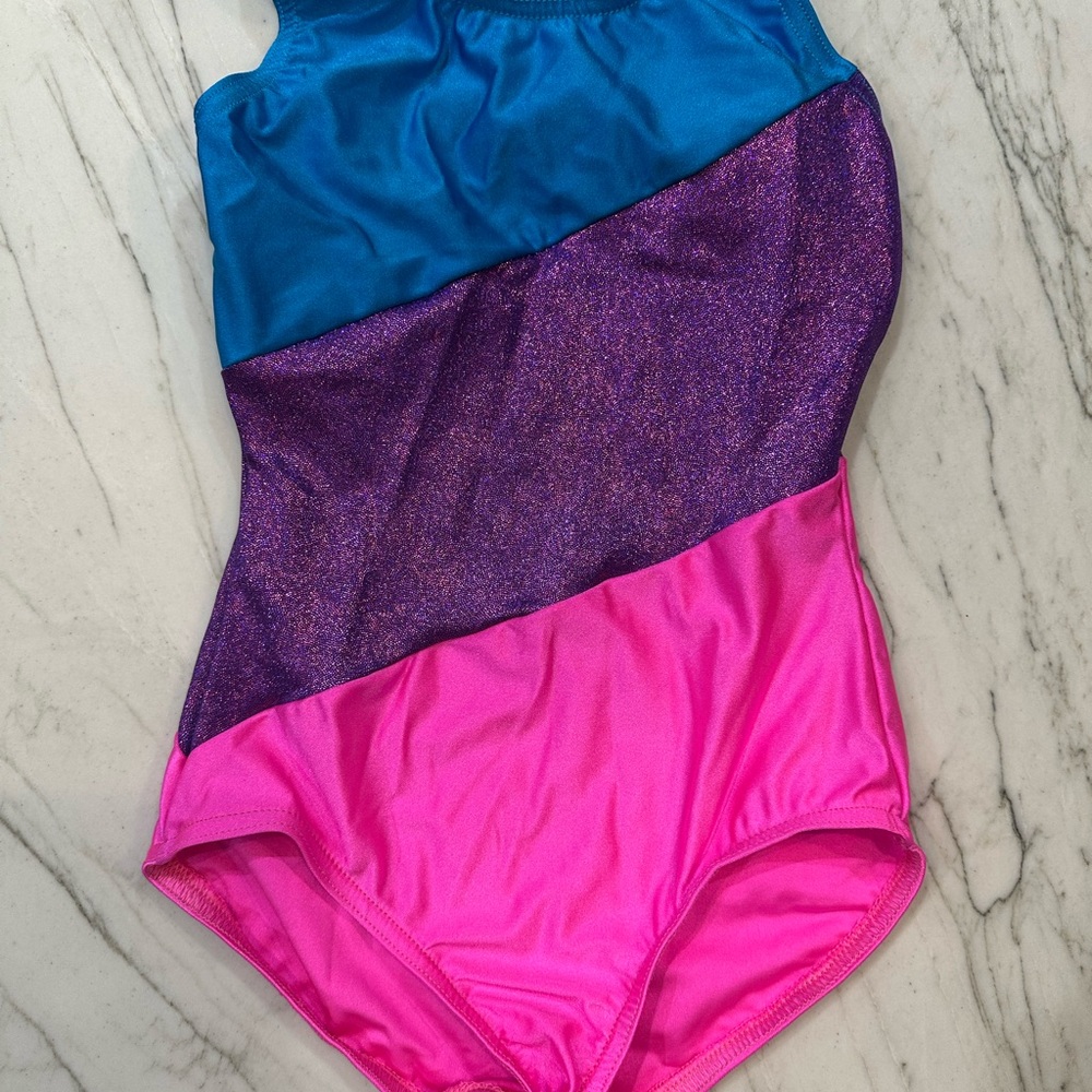 Colorful Leotard with Blue, Purple, and Pink Panels